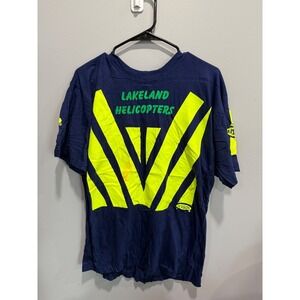 Vintage Lakeland‎ Helicopters T Shirt Neon Graphic Navy Blue Tee
